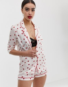 Атласный пижамный комплект с принтом сердец Missguided Valentines - Мульти