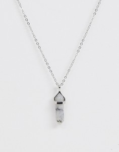 Ожерелье серебристого цвета с подвеской в виде натурального камня Monki - Серебряный