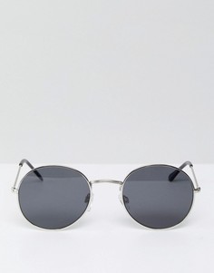 Круглые солнцезащитные очки в серебристой оправе с черными стеклами Bershka - Черный