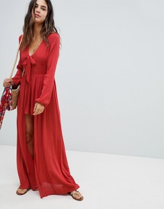 Платье макси с длинными рукавами и шортами Lunik - Красный