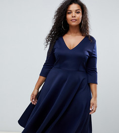 Платье миди с глубоким V-образным вырезом Club L plus - Темно-синий