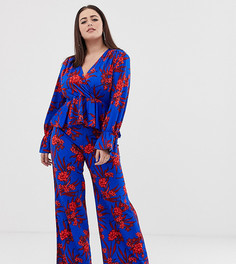 Красные широкие комбинируемые брюки с цветочным принтом John Zack Plus - Мульти