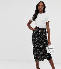 Юбка миди с разрезом и цветочным принтом в винтажном стиле Fashion Union Tall - Черный