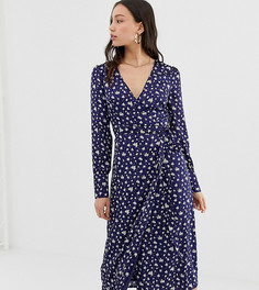 Атласное платье миди с запахом и цветочным принтом в винтажном стиле Glamorous Tall - Темно-синий