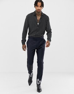 Темно-синие облегающие брюки из 100% шерсти с вышивкой ASOS EDITION - Темно-синий