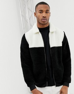 Свободная куртка Харрингтон колор блок из искусственной цигейки ASOS DESIGN - Черный