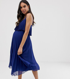 Двухслойное платье миди с плиссировкой ASOS DESIGN Maternity - Темно-синий