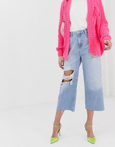 Синие кюлоты с широкими штанинами и рваной отделкой River Island - Черный