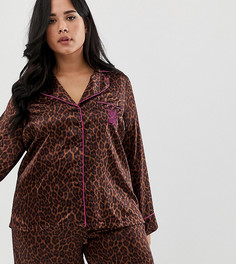 Атласный пижамный топ с леопардовым принтом Savage x Fenty curvy - Коричневый