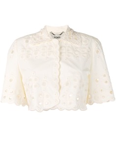 Fendi укороченная рубашка с ажурной вышивкой