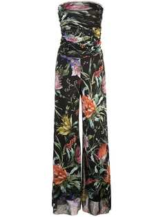 Fuzzi floral print strapless jumpsuit