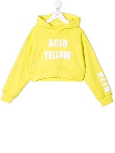 Msgm Kids укороченная толстовка с капюшоном и принтом Acid Yellow