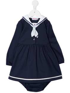 Miki House платье с длинным рукавами и контрастной отделкой