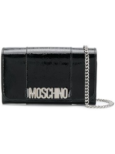 Moschino foldover logo clutch