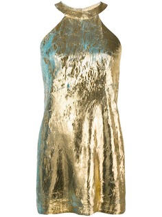 Halpern платье мини с вырезом-петлей халтер и эффектом металлик