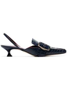 Sies Marjan black Rea 40 crocodile embossed patent leather slingback pumps