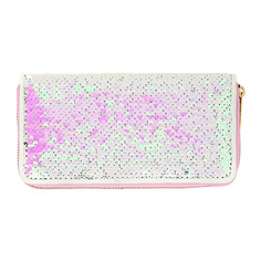 Кошелек LADY PINK белые пайетки большой