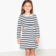 Платье в полоску с эластичным поясом из мольтона, 3-12 лет La Redoute Collections