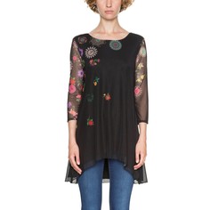 Футболка с круглым вырезом, цветочным рисунком и рукавами 3/4 Desigual