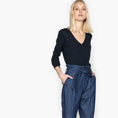 Пуловер с V-образным вырезом и длинными рукавами из тонкого трикотажа, 100% хлопок La Redoute Collections