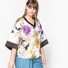 Блузка с V-образным вырезом, цветочным рисунком и короткими рукавами-кимоно Castaluna