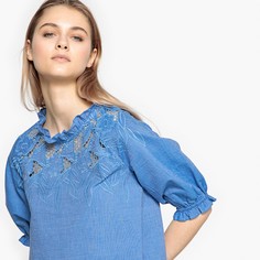 Блузка однотонная с круглым вырезом и длинными рукавами La Redoute Collections