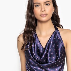 Топ из двух материалов с драпировкой и рисунком спереди и открытой спинкой La Redoute Collections