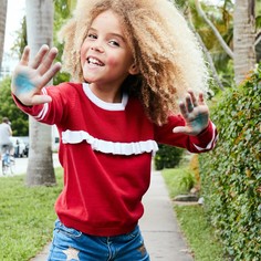 Пуловер из тонкого трикотажа с контрастным воланом, 3-12 лет La Redoute Collections