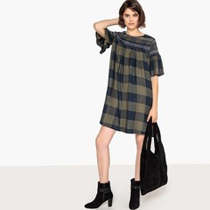 Платье в клетку свободного покроя с оборками La Redoute Collections