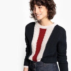 Пуловер трехцветный с круглым вырезом из шерсти La Redoute Collections