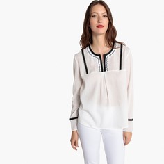 Блузка с манишкой с вышивкой и длинными рукавами La Redoute Collections