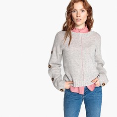 Пуловер свободного покроя с круглым вырезом и застежкой на пуговицы, из шерсти ягненка La Redoute Collections