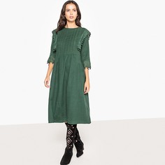 Платье-миди в стиле фолк со складками и помпонами La Redoute Collections