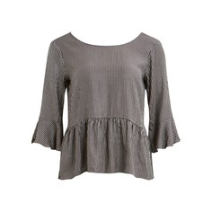 Блузка с вышивкой люрексом, баской, V-образным вырезом, в полоску Vila