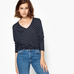 Футболка с v-образным вырезом, длинными рукавами с принтом в горошек Vero Moda