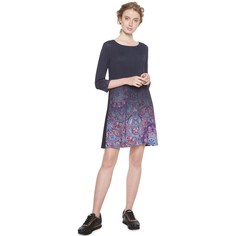 Платье короткое расклешенное с цветочным рисунком и рукавами 3/4 Desigual