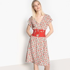 Платье расклешенное с цветочным рисунком и контрастным поясом Mademoiselle R