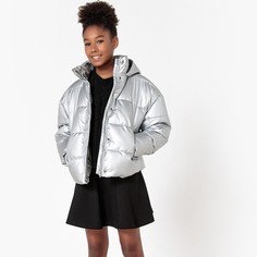 Куртка покроя оверсайз серебристого цвета с воротником-стойкой, 10-16 лет La Redoute Collections