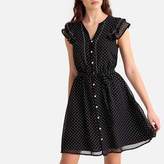 Платье-миди с застежкой на пуговицы и рисунком в горошек La Redoute Collections