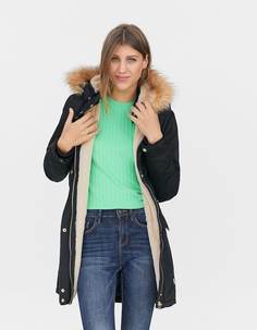 Stradivarius Парка с капюшоном и мехом внутри ЖЕНСКАЯ КОЛЛЕКЦИЯ Черный M