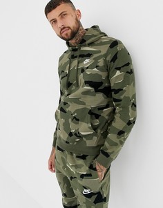 Худи зеленого цвета с камуфляжным принтом Nike Club AR1313-325 - Зеленый