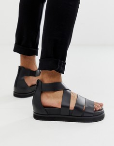 Черные кожаные гладиаторские сандалии с массивной подошвой ASOS DESIGN - Черный