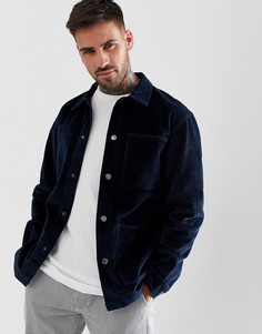 Темно-синяя вельветовая рубашка навыпуск Pull&Bear - Темно-синий