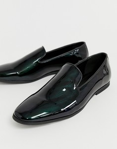 Зеленые лакированные лоферы с мраморным эффектом New Look - Зеленый