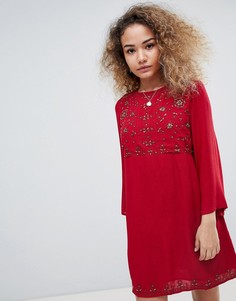 Свободное платье с рукавами клеш и вышивкой En Creme - Красный