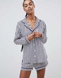Пижама с рубашкой и шортами в полоску с принтом сердец ASOS DESIGN - Темно-синий