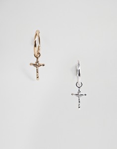 Набор из серебристой и золотистой сережек-колец с подвесками-крестами Chained & Able - Мульти