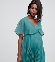 Платье мини с рукавами клеш и плиссированной юбкой ASOS DESIGN Maternity - Зеленый