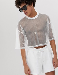 Белый сетчатый кроп-топ свободного кроя с рукавами до локтя ASOS DESIGN - Белый