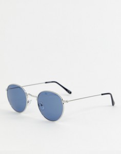 Серебристые круглые солнцезащитные очки с темно-синими стеклами ASOS DESIGN - Серебряный